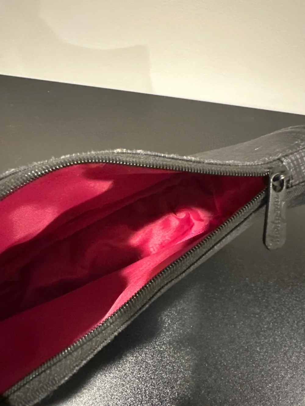 Black Zipper Pouch with Pink Interior